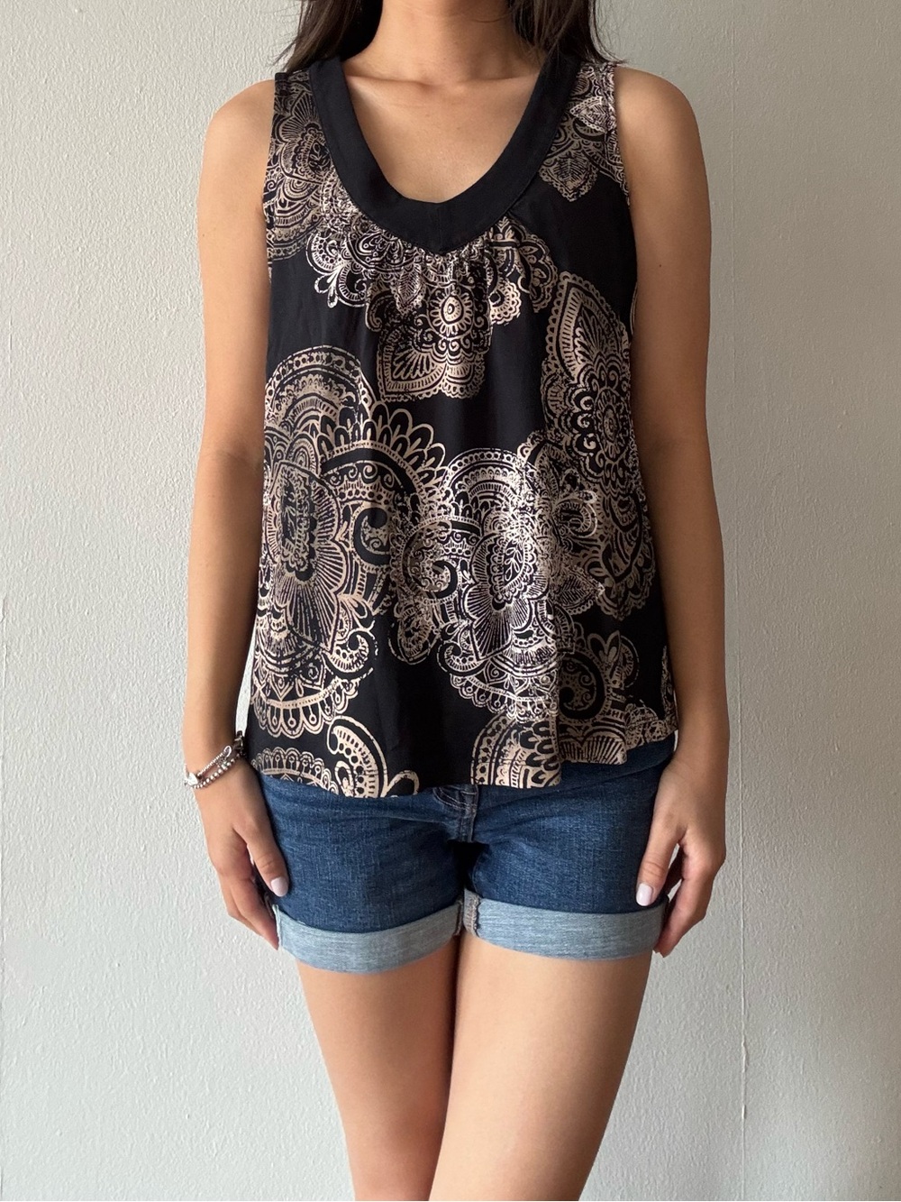 Sonoma cotton-blend black & cream paisley flowy top